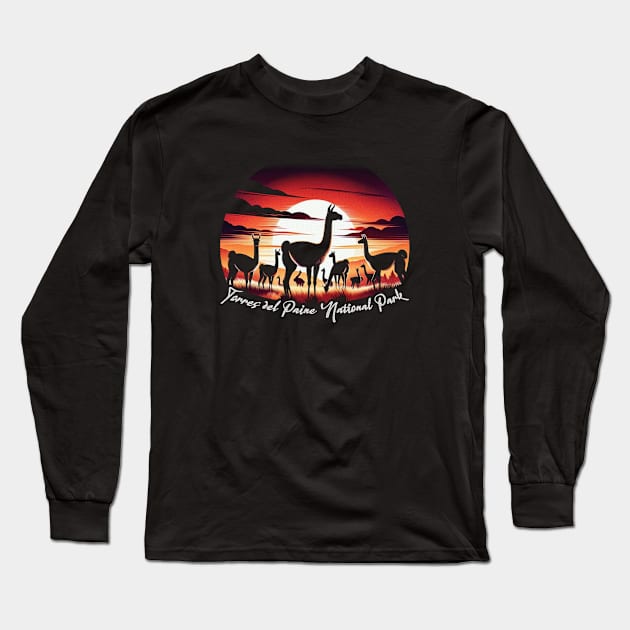 Chilean Torres Del Paine Wildlife Sunset Silhouette Long Sleeve T-Shirt by Sambastyles